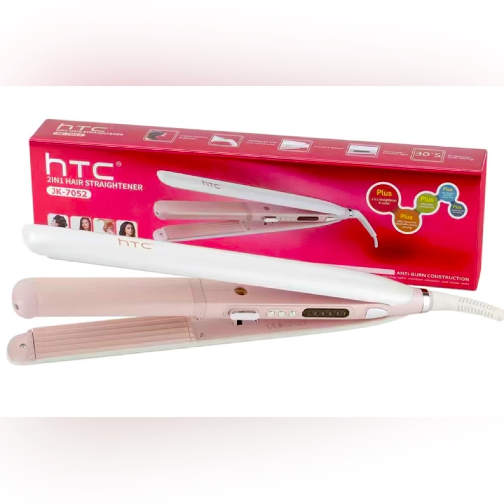 NIB: HTC-Professional Hair Straightener Hair Curler Multifunctional Pink/White